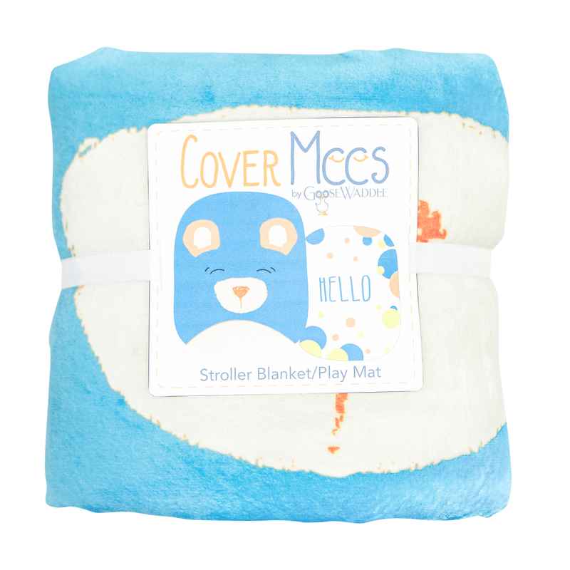 Bear Stroller Blanket from Goosewaddle®, featuring a cheerful bear design and vibrant colors, perfect for keeping babies warm and cozy.