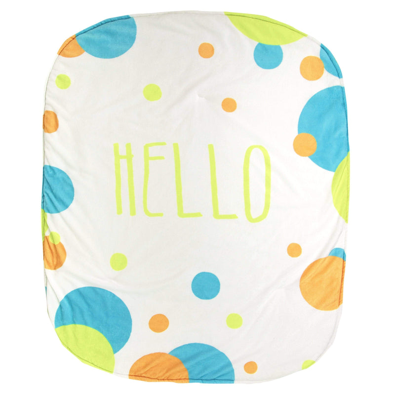 Fox Stroller Blanket featuring colorful bubbles with 'HELLO' text, perfect for baby's outings and playtime.