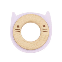 Lavender animal teether made of smooth wood and soft lavender silicone for babies