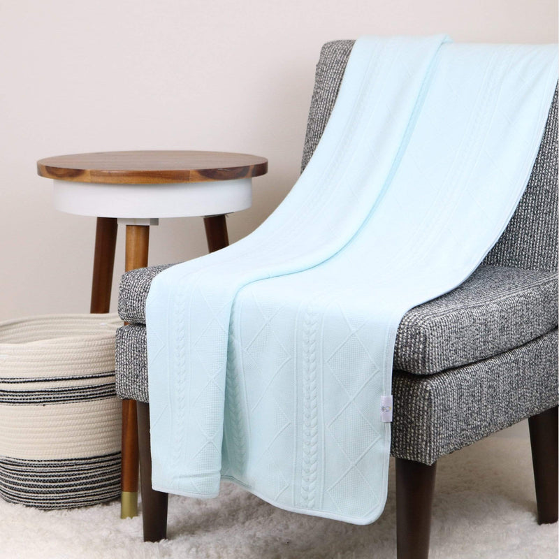 Mint 50" x 60" Full Size Knit Throw elegantly displayed on a comfy chair, showcasing its soft texture and soothing mint color.