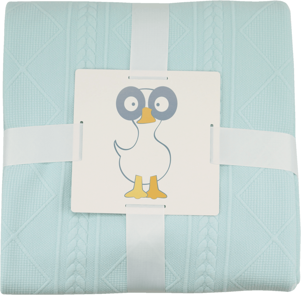 Mint 50" x 60" Full Size Knit Throw by Goosewaddle®, featuring a light mint color and a cozy texture, beautifully packaged with a playful label design.