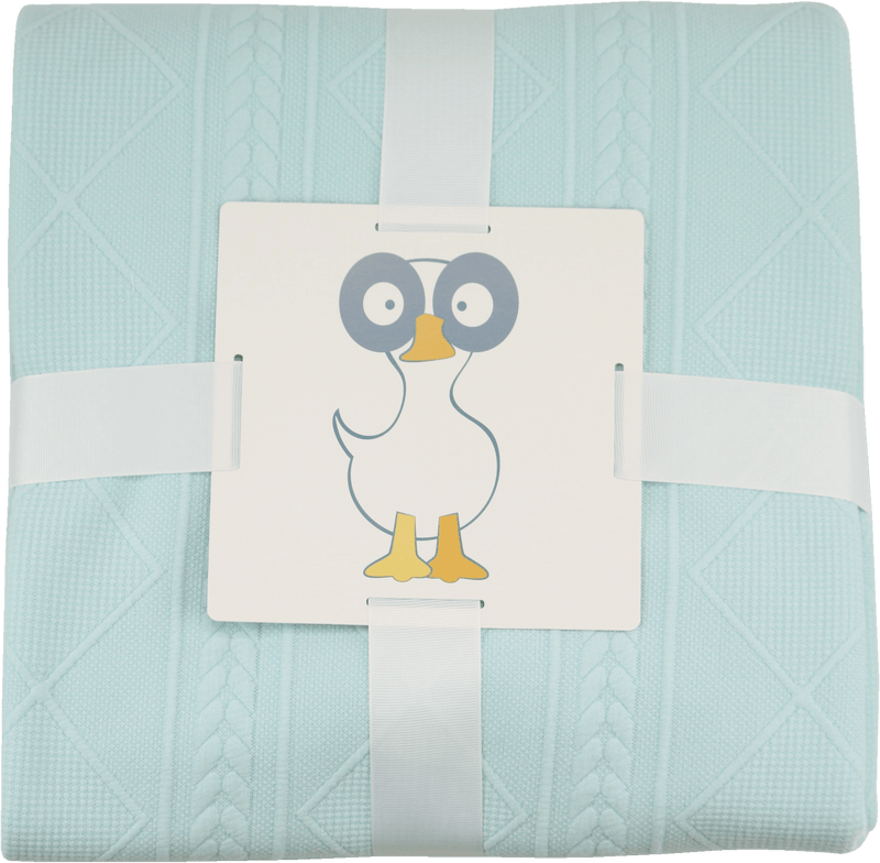 Mint 50" x 60" Full Size Knit Throw by Goosewaddle®, featuring a light mint color and a cozy texture, beautifully packaged with a playful label design.