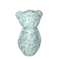 Mint plush bear for babies with green leaf print sitting upright from Goosewaddle