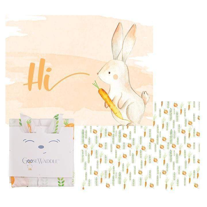 2 PK Newborn Receiving Blankets showcasing a charming bunny illustration and the text 'Hi' by Goosewaddle®.