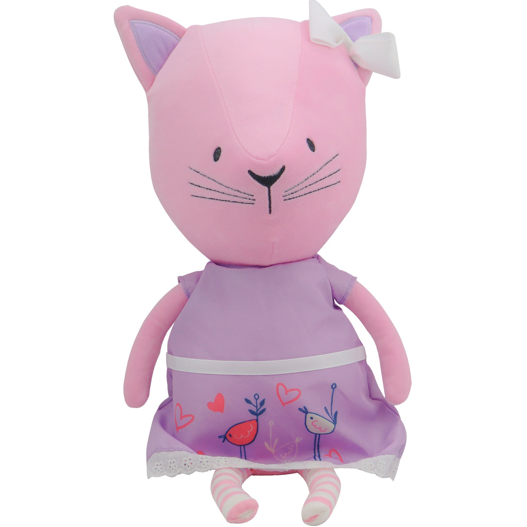 Lucy Kitty Plush Doll with Dress in pink, featuring a sweet cat design with vibrant colors and a playful dress, perfect for children's imaginative play and comfort.