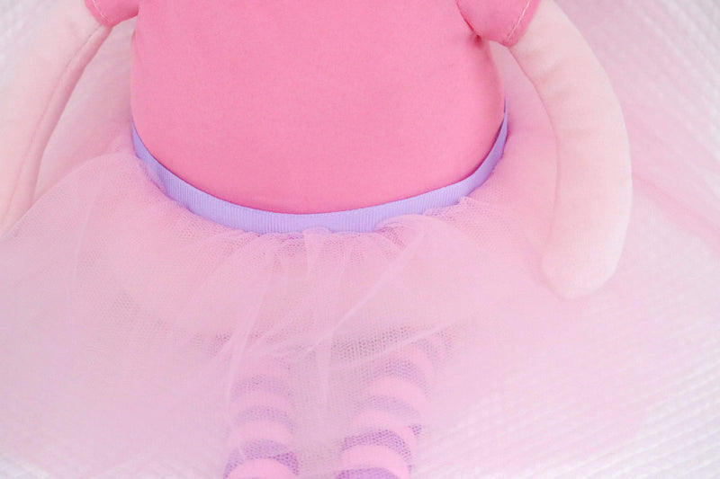 Close-up of the Meg Fairy Plush Doll with Dress and Wings, featuring its soft pink fabric and cute tutu details.