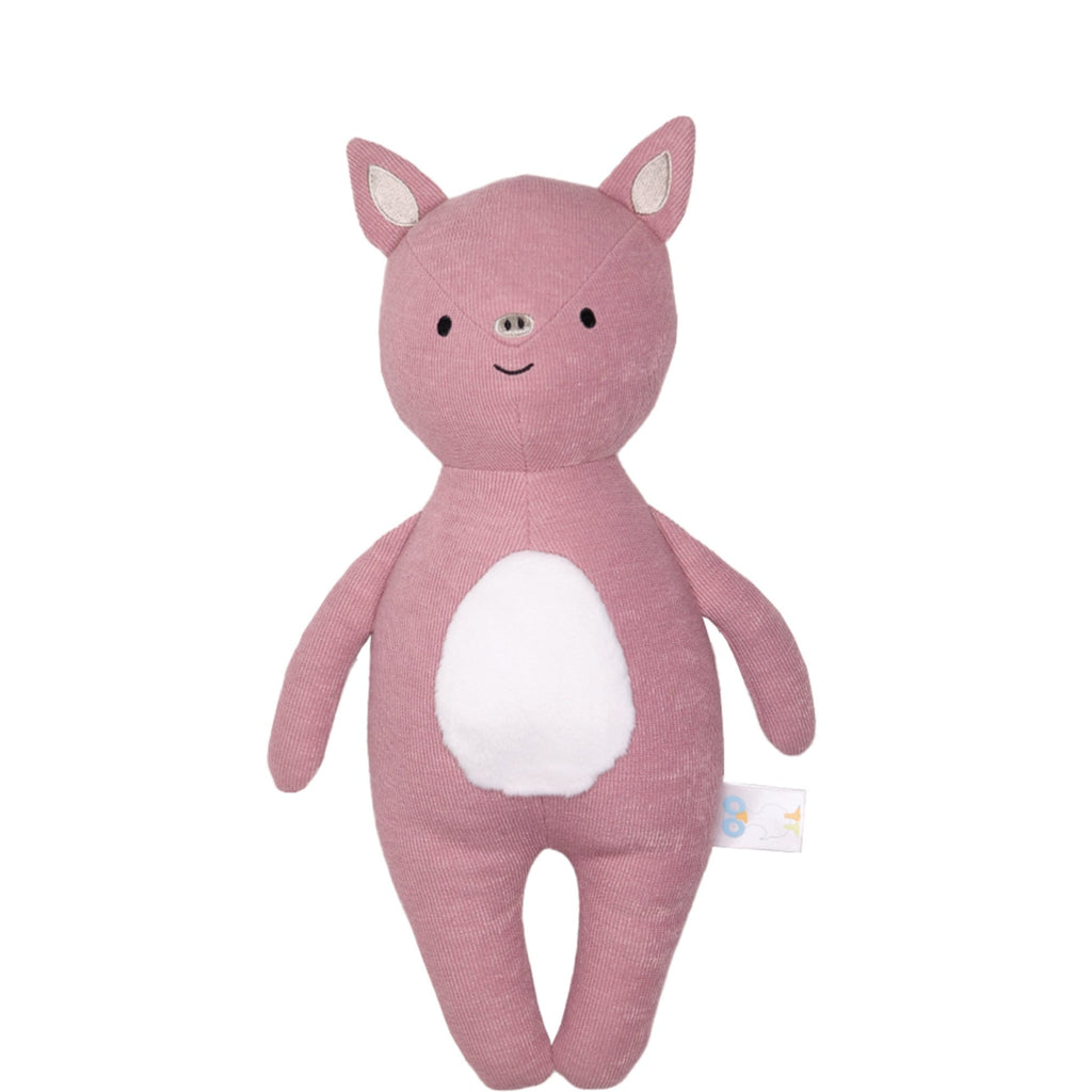 Pig Knit Plush from Goosewaddle®, a cozy 14-inch plush toy ideal for cuddles and playtime, featuring a charming pink design with a sweet face and soft knit texture.