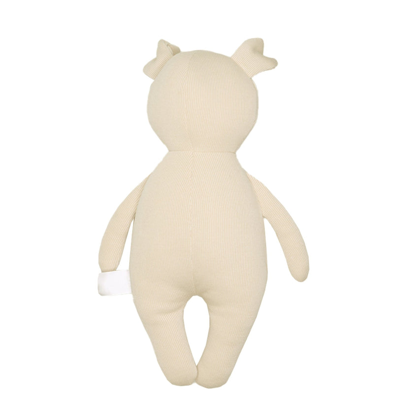 Back view of the Puppy Knit Plush soft toy, showcasing its round ears and baby-friendly design.