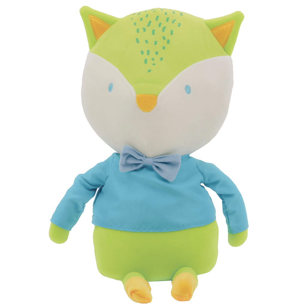 Tripp Fox Plush Doll with Shirt/Bow Tie for Babies, featuring a whimsical fox design with a green body, blue shirt, and cute bow tie, perfect for little ones.