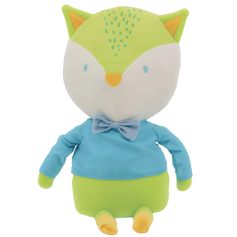 Tripp Fox Plush Doll with Shirt/Bow Tie for Babies, featuring a whimsical fox design with a green body, blue shirt, and cute bow tie, perfect for little ones.