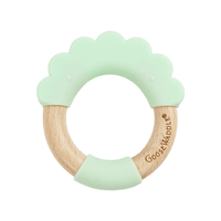 Goosewaddle green and wood round silicone teether toys for newborns with scalloped top design
