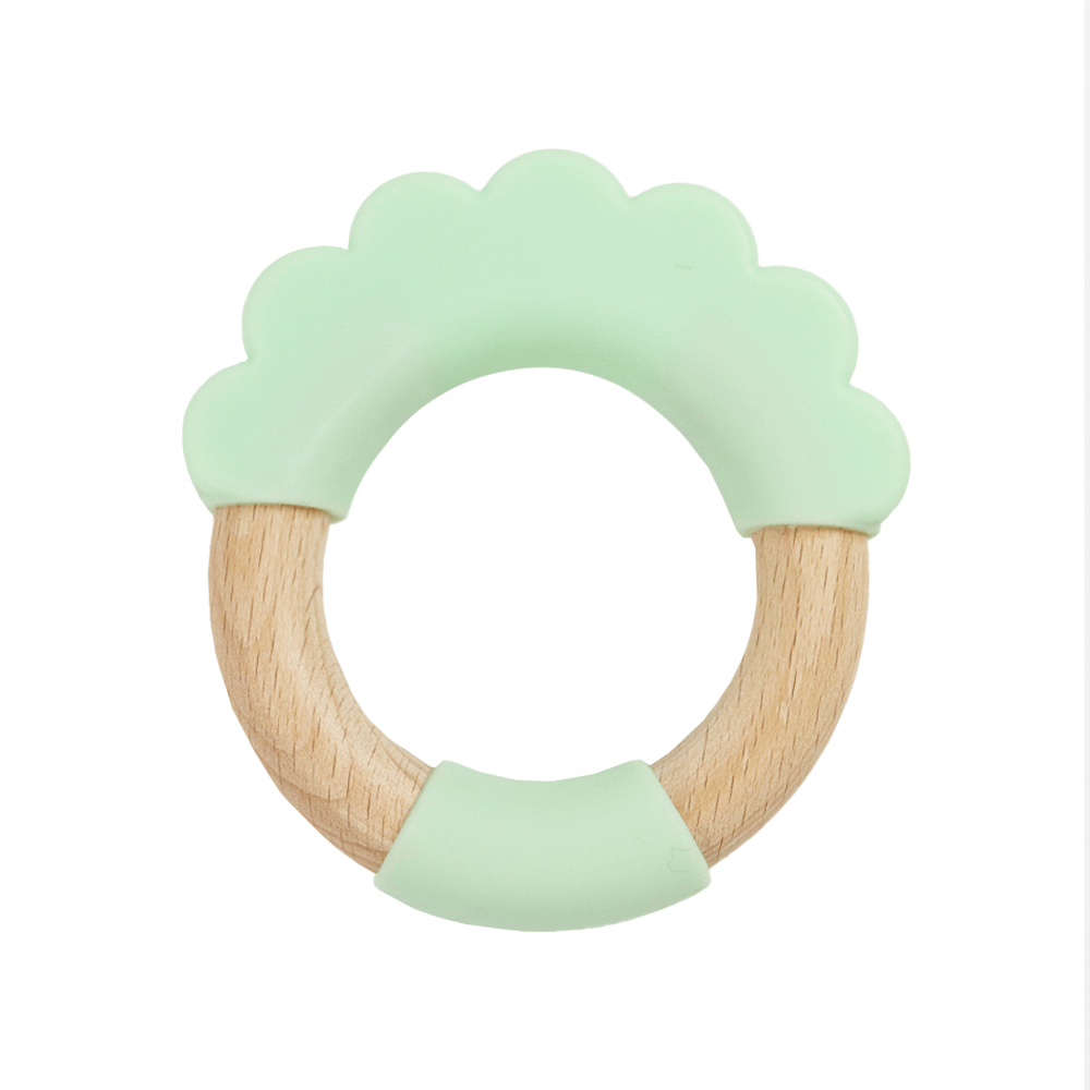 Goosewaddle green silicone teether toys with wooden ring for newborn babies