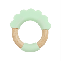Goosewaddle green silicone teether toys with wooden ring for newborn babies