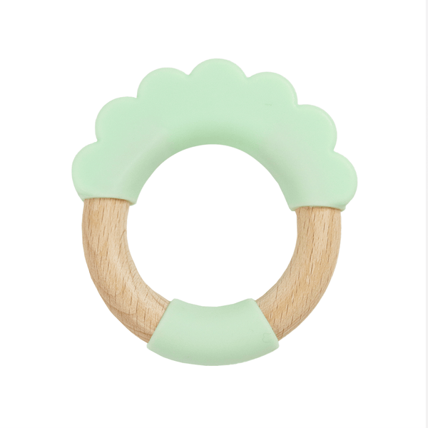Goosewaddle green silicone teether toys with wooden ring for newborn babies