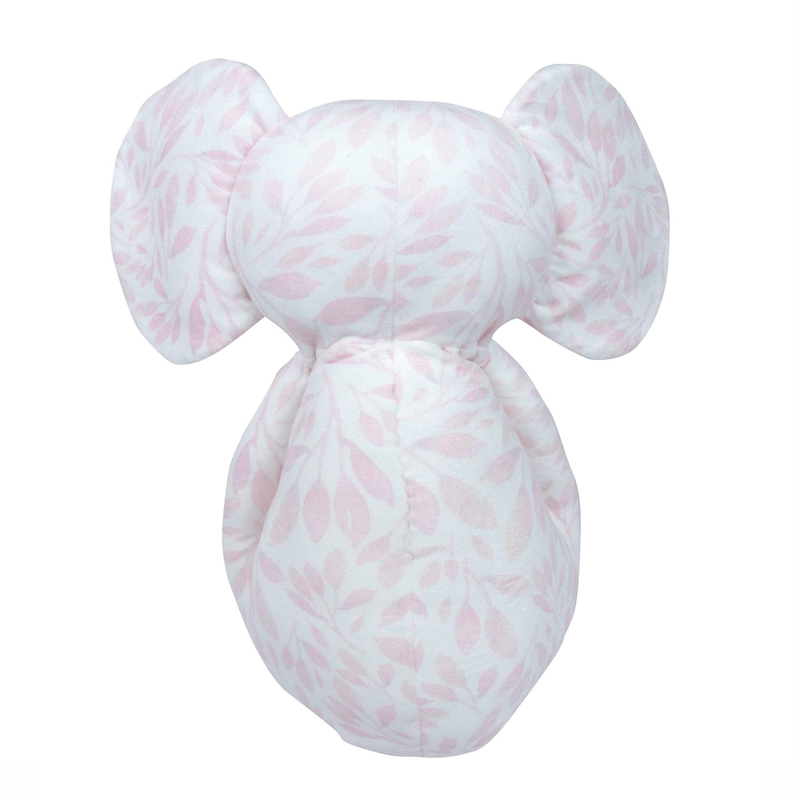 Back view of the Poppy Elephant Pink Super Soft Plush, featuring its unique leaf-patterned design and plush feel.