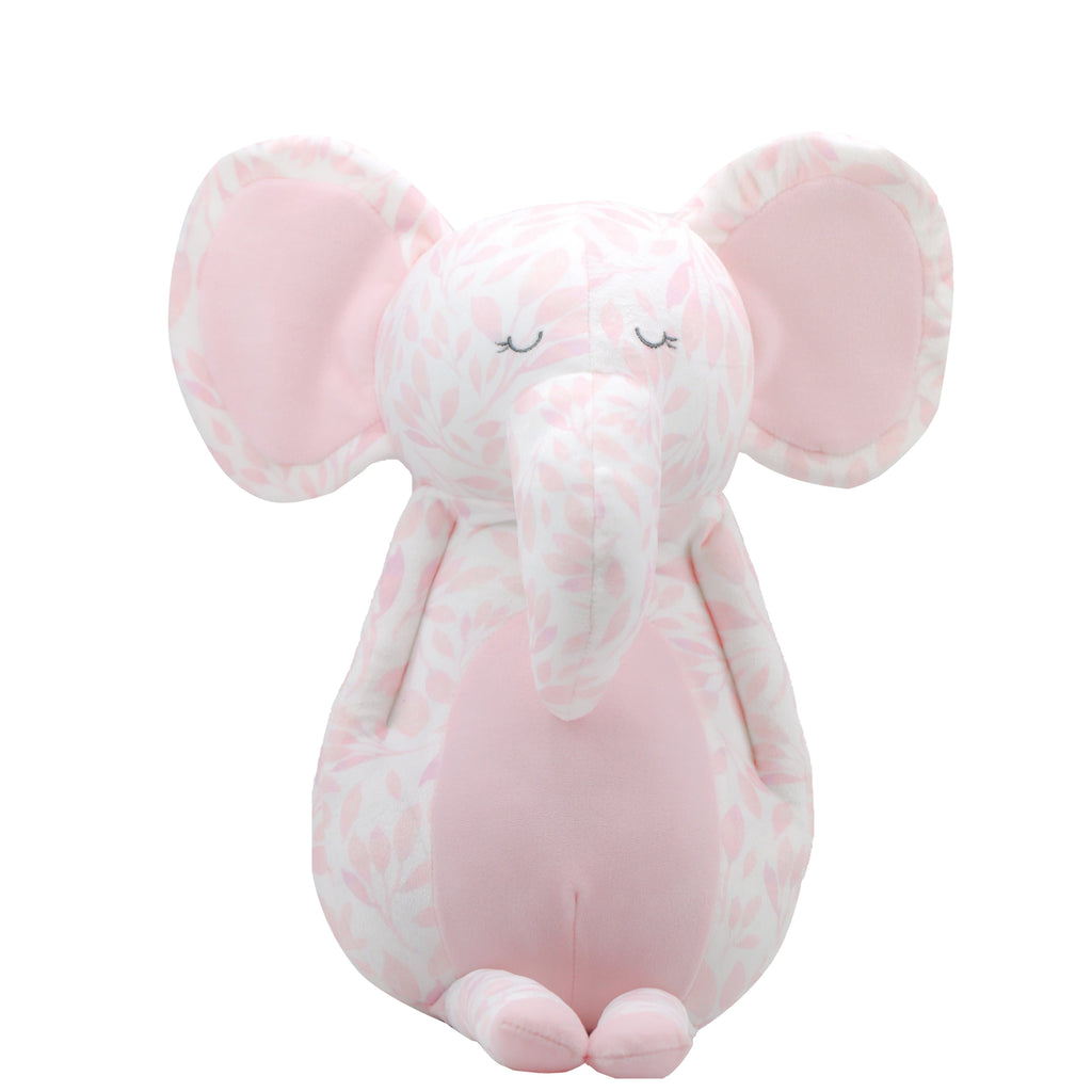 Poppy Elephant Pink Super Soft Plush toy sitting upright, showcasing its cozy design with large floppy ears and a friendly expression.