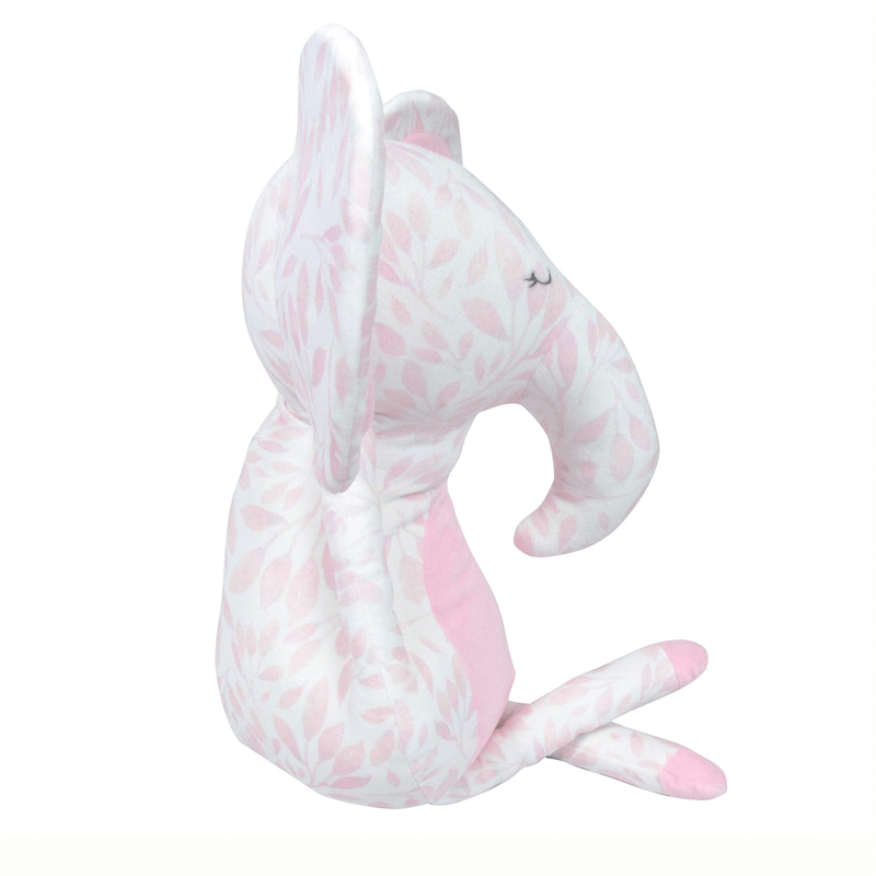Side view of the Poppy Elephant Pink Super Soft Plush, highlighting its soft fabric and adorable details like the floppy ears and cute face.