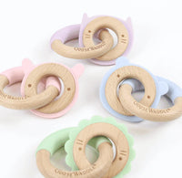 Lion Silicone and Wood Double Teether for Babies 4 Months+, Eco-Friendly, Non-Toxic Comfort - The Palm Beach Baby