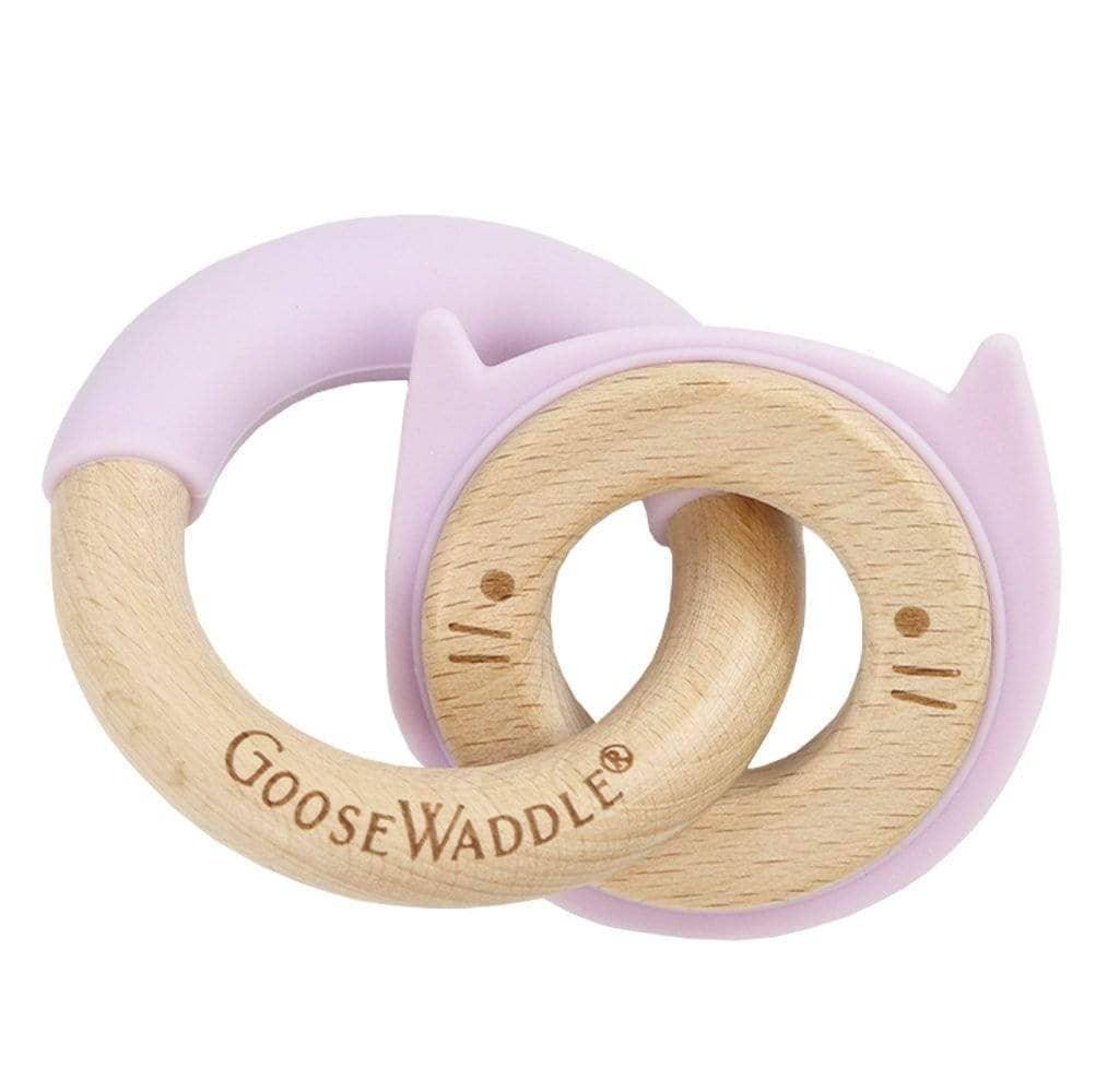 Goosewaddle wooden and lavender silicone teething toy with cat ear design for babies