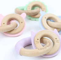 Lavender Kitten Silicone + Wood Double Teething Toy - The Palm Beach Baby