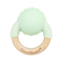 Goosewaddle wooden silicone baby teether with mint green silicone and natural wood ring