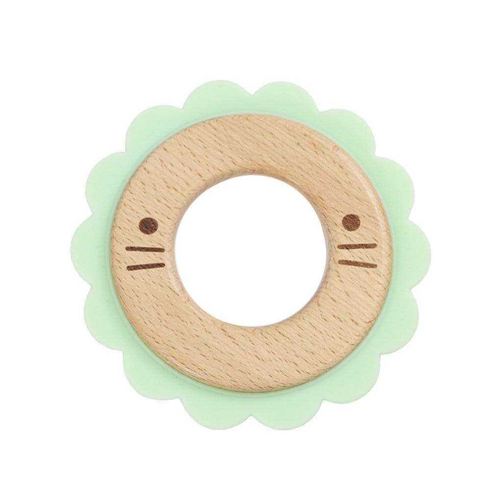 Goosewaddle wooden teether ring with mint green silicone flower for newborn babies