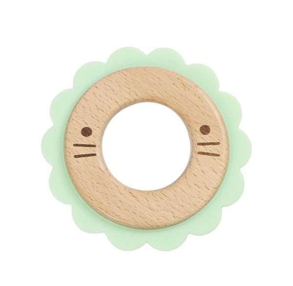 Goosewaddle wooden teether ring with mint green silicone flower for newborn babies