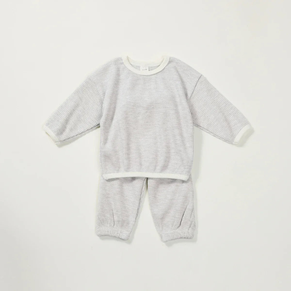 baby gray warm up outfit with white trim long sleeve top and pants set