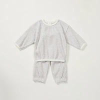 baby gray warm up outfit with white trim long sleeve top and pants set