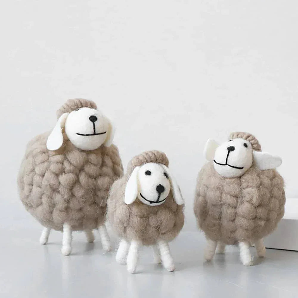 Handmade sheep Nursery Decor set of three beige plush sheep with white faces for kids and babies