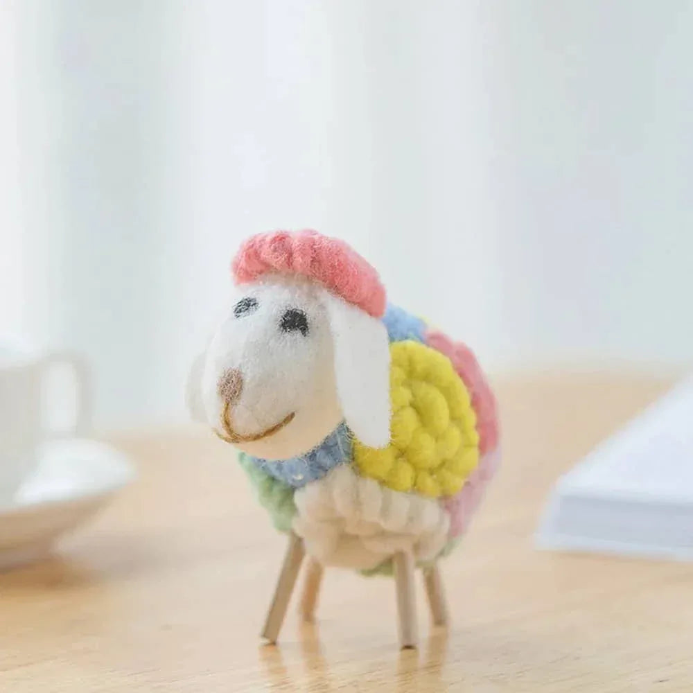 small colorful handmade sheep Nursery Decor for kids with soft wool texture and wooden legs