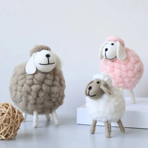 Handmade sheep Nursery Decor with soft wool in beige white and pink for kids and babies accessories