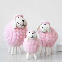 Set of three pink handmade sheep Nursery Decor with soft wool texture for kids and babies