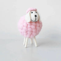 handmade sheep nursery decor in pink wool with white face and legs for kids and babies