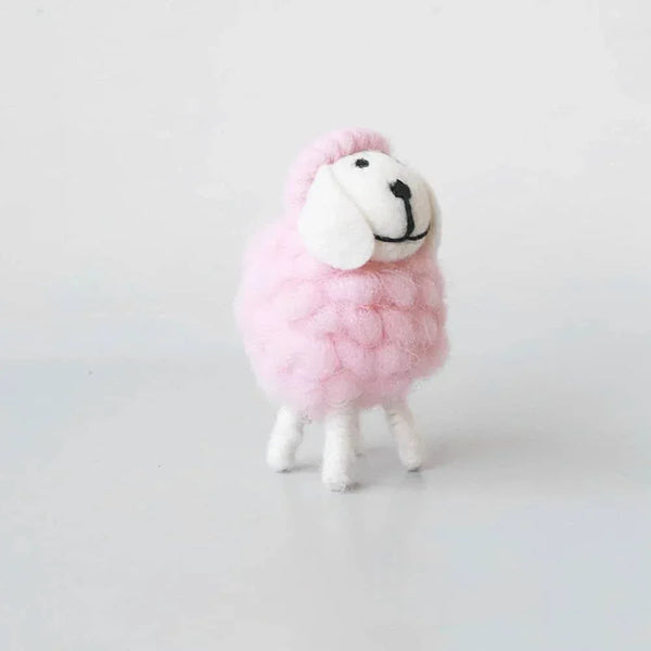 pink handmade sheep Nursery Decor for kids and babies with soft wool texture and cute face