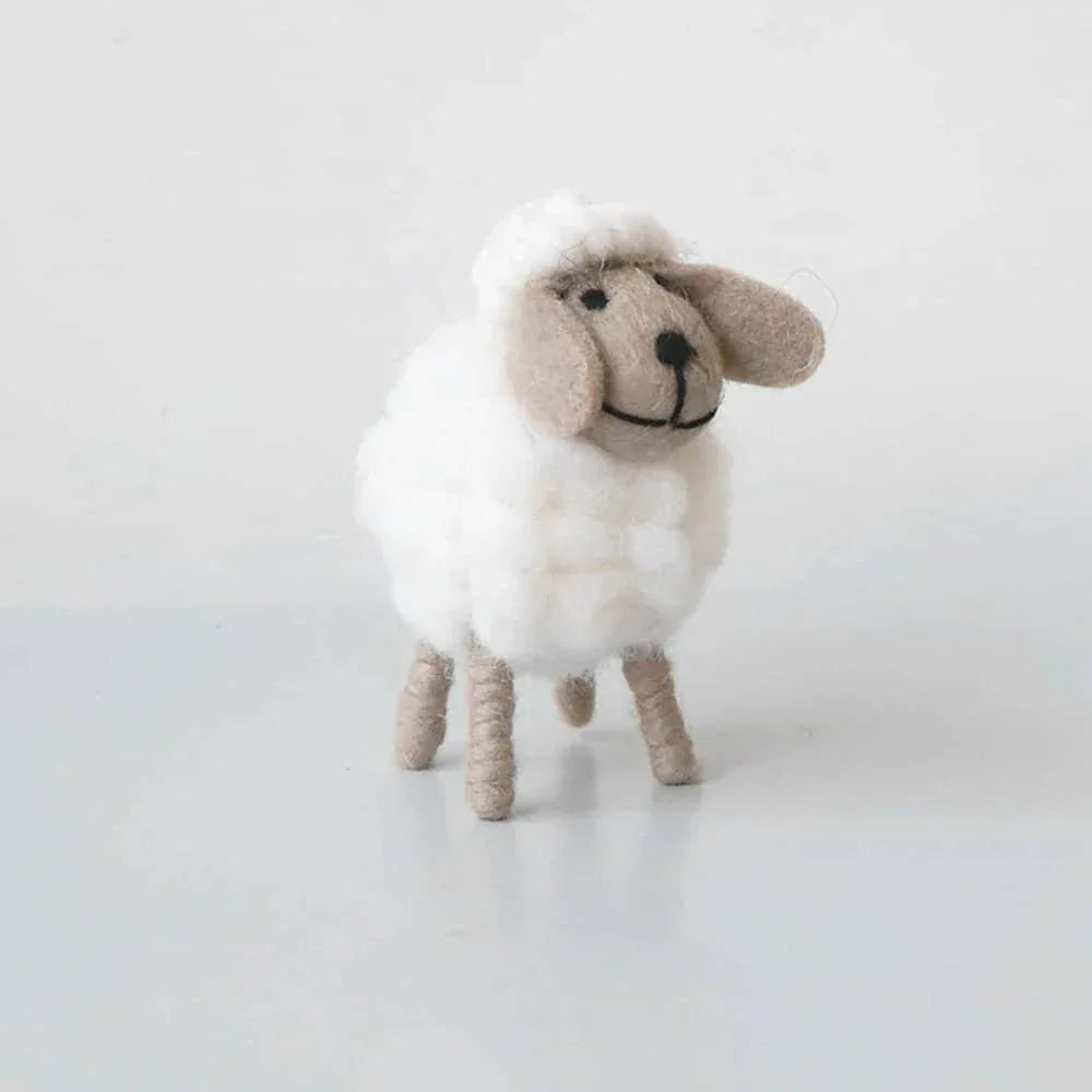 White and beige handmade sheep nursery decor with soft wool texture for kids and babies accessories