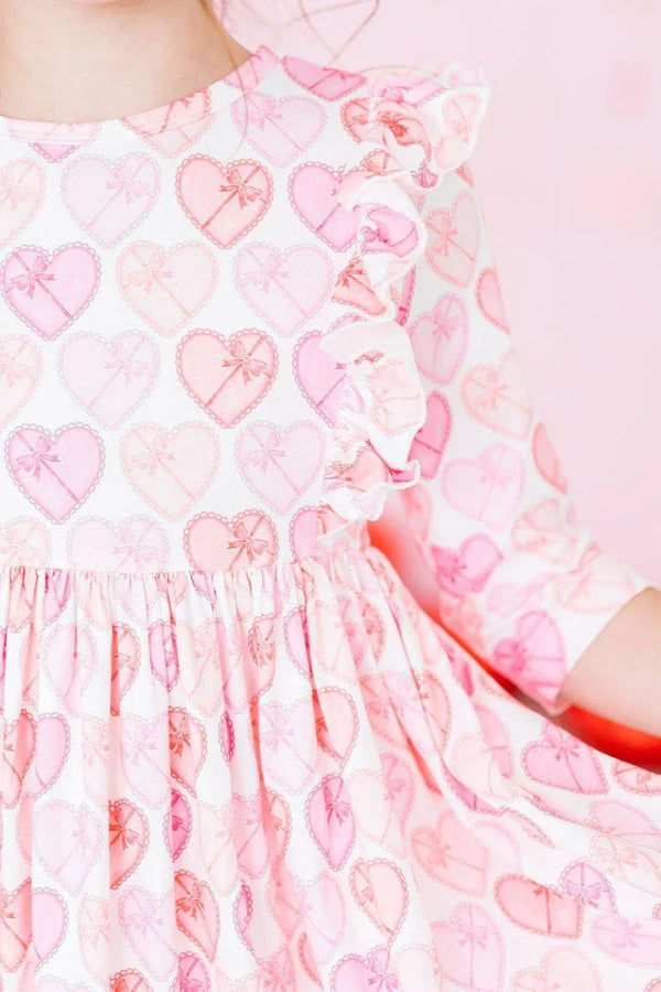 Adorable Heart Print Ruffle Twirl Dress for Girls - The Palm Beach Baby