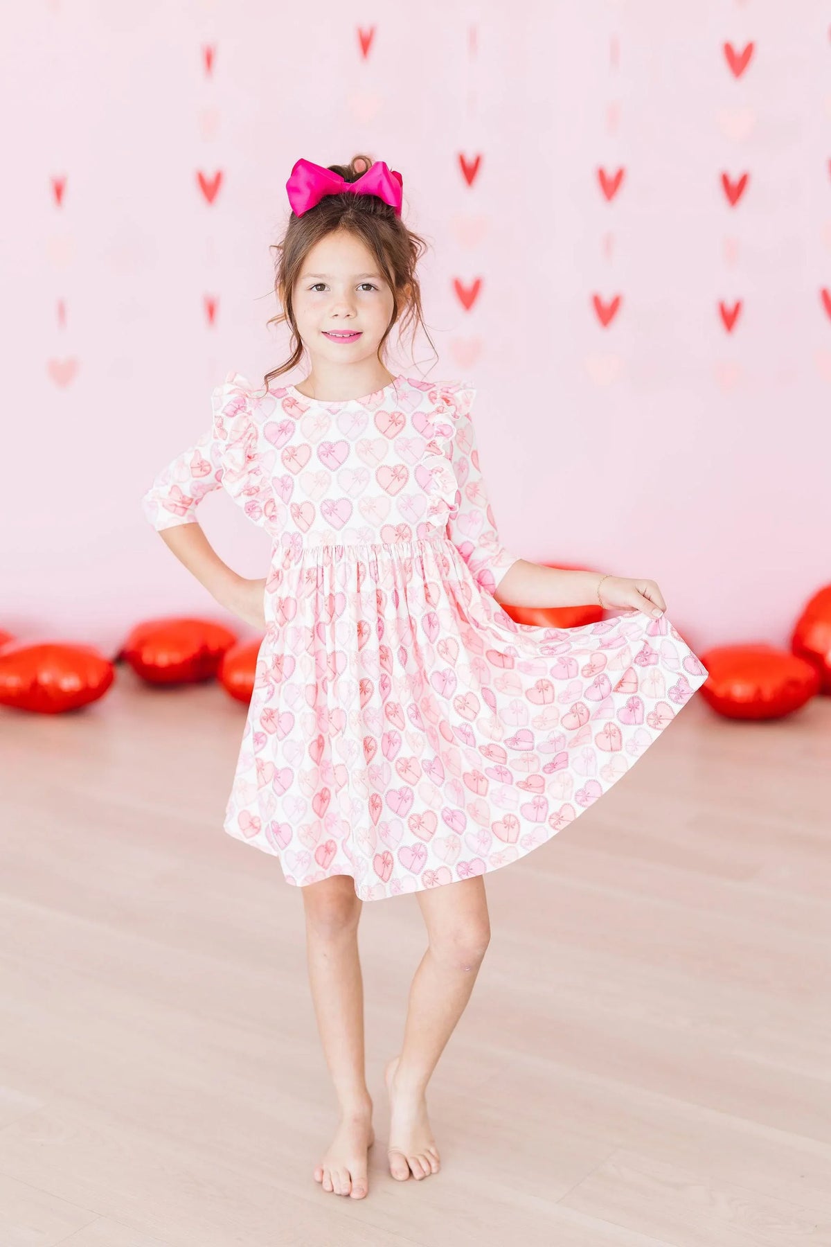 Adorable Heart Print Ruffle Twirl Dress for Girls - The Palm Beach Baby
