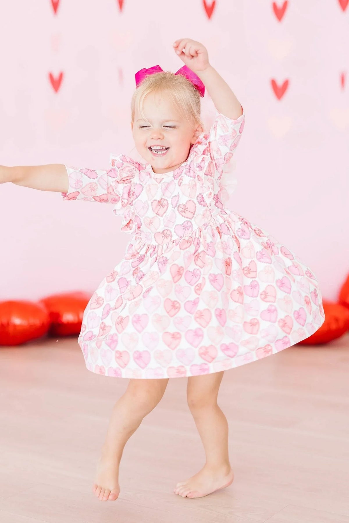 Adorable Heart Print Ruffle Twirl Dress for Girls - The Palm Beach Baby