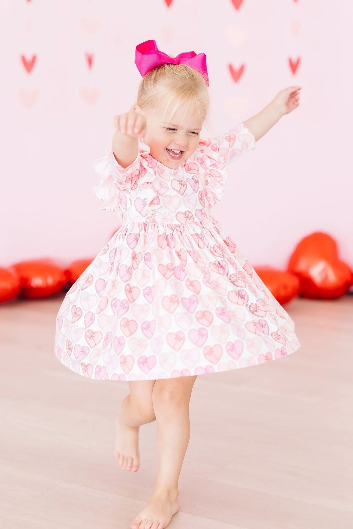 Adorable Heart Print Ruffle Twirl Dress for Girls - The Palm Beach Baby