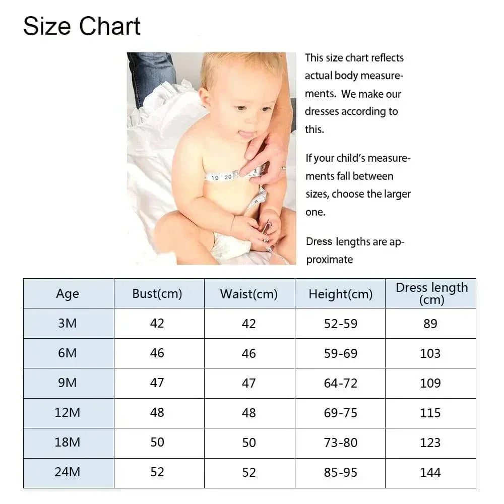 baby being measured for white heirloom baby girl gown in size chart photo