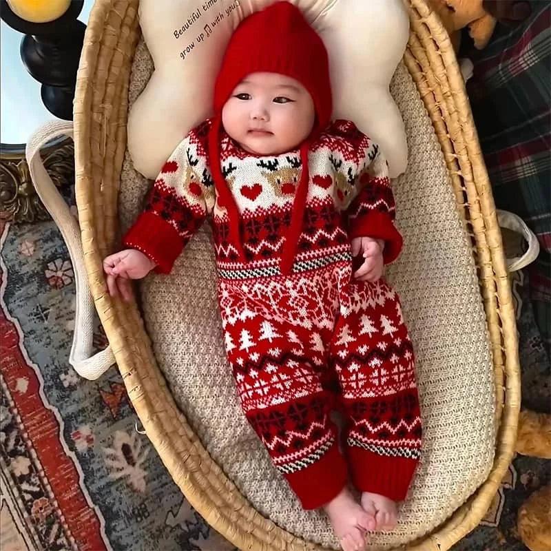 Holiday Baby Romper with Hat Christmas Reindeer Set - The Palm Beach Baby