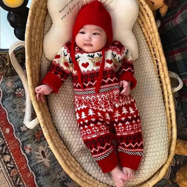 Holiday Baby Romper with Hat Christmas Reindeer Set - The Palm Beach Baby