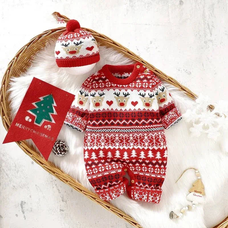 Holiday Baby Romper with Hat Christmas Reindeer Set - The Palm Beach Baby