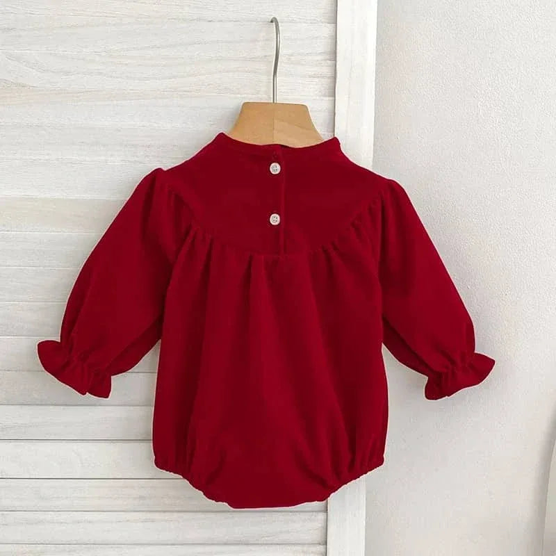 Holiday Red Baby Bubble Romper with Bow Accent - The Palm Beach Baby