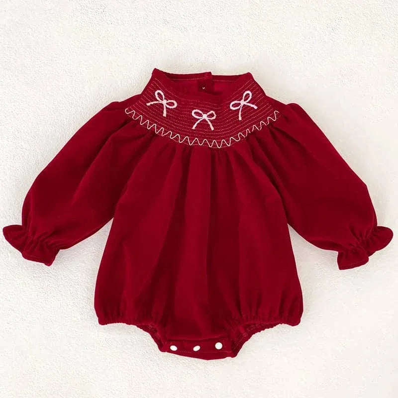 Holiday Red Baby Bubble Romper with Bow Accent - The Palm Beach Baby