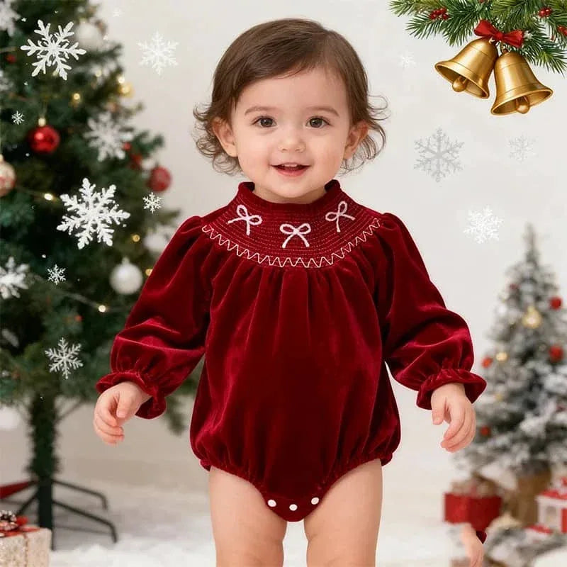 Holiday Red Baby Bubble Romper with Bow Accent - The Palm Beach Baby