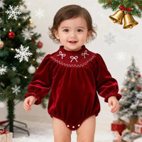Holiday Red Baby Bubble Romper with Bow Accent - The Palm Beach Baby