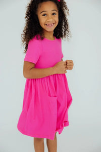 Girls hot pink twirl dress for girls short sleeve pocket dress by Mila Rose