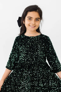 Mila & Rose hunter green sequin dress for girls with long sleeves and sparkling sequins